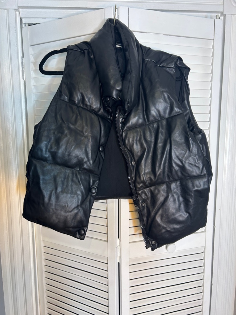 Black Puffer  Faux Leather Vest